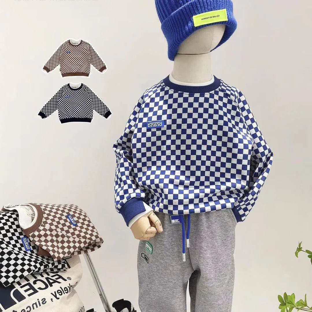 Boys and Girls Top Sweater 2024 Spring and Autumn New Childrens Fake Two Piece Casual Top Long Sleeved Childrens Clothing