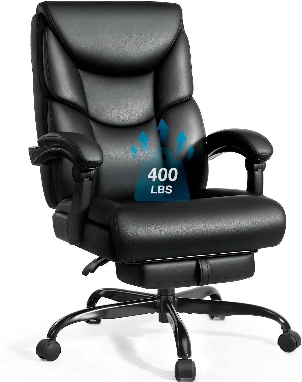 WAILOR 400lbs Office Chair with Foot Rest, Reclining Big and Tall Office Chair with Lumbar Support Spring Cushion, High Back PU