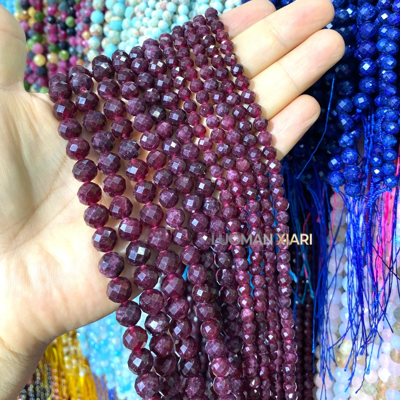 6 8 10mm Faceted Round Natural Stone Morganite Chalcedony Loose Spacer Beads for Jewelry Making Diy Bracelet Charms Accessories