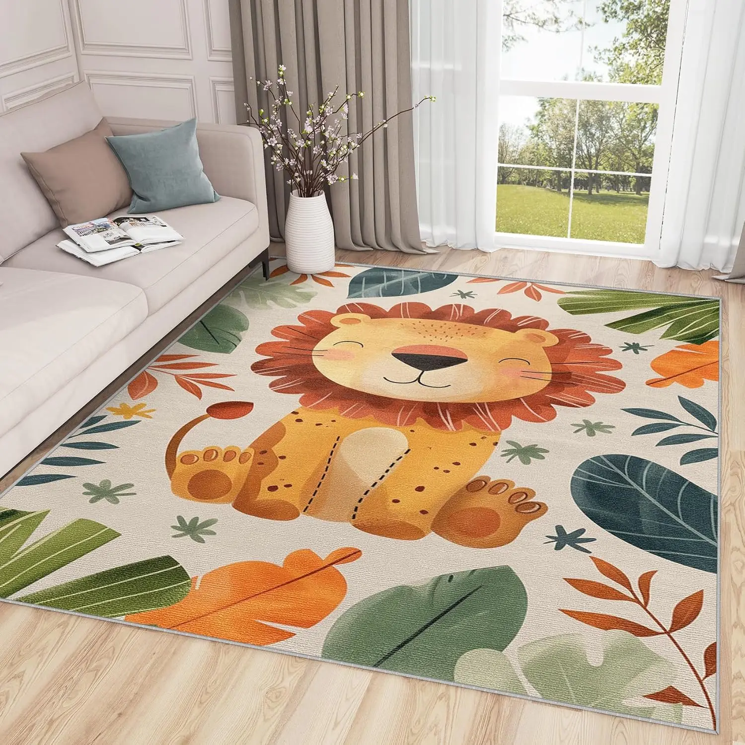Lion Rug Kids Lion Rug Cute Cartoon Safari Animal Area Rug  Kids Nursery Baby Rugs - Cartoon Playroom Carpet - Home Decor