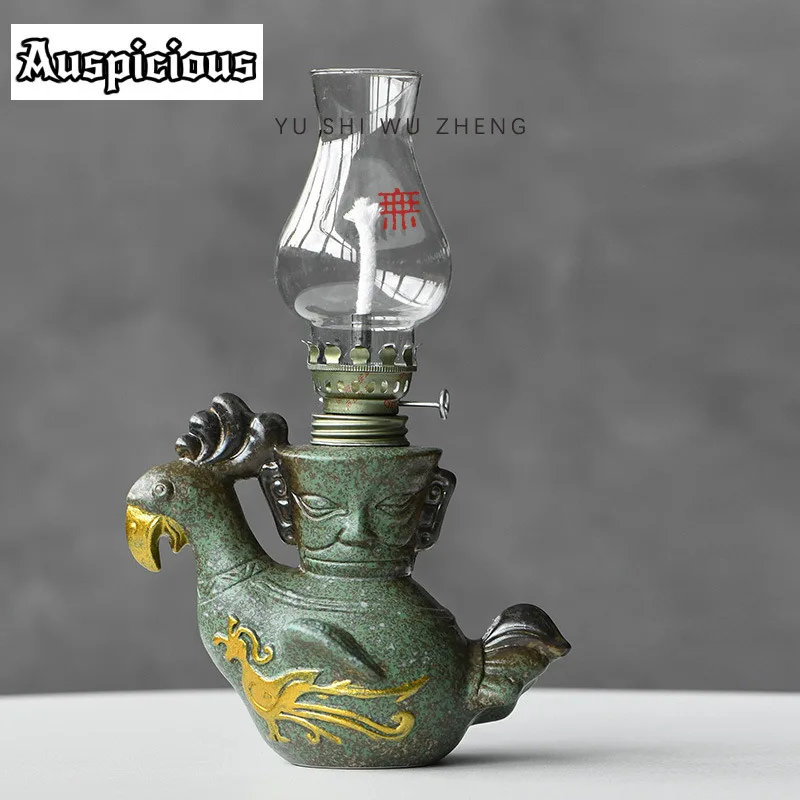 Sanxingdui Cultural Butter Lamp Holder Divine Bird Human Mask Oil Fuel-burning Lamp Artistic Space Atmosphere Lighting Fixture