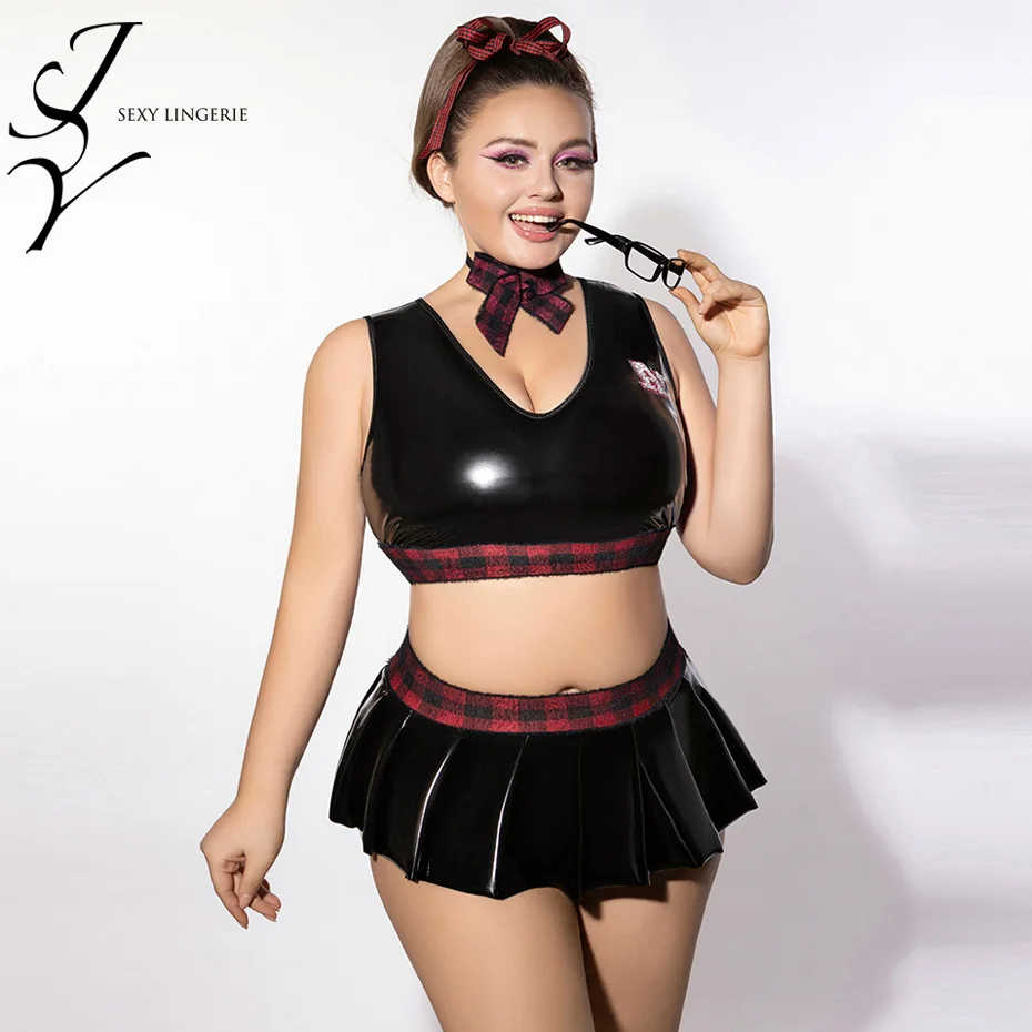 ملابس داخلية مثيرة للفتيات في المدرسة من JSY ملابس داخلية نسائية مقاس كبير من الجلد وتنورة ثوب نوم ملابس نوم مثيرة للعب الأدوار