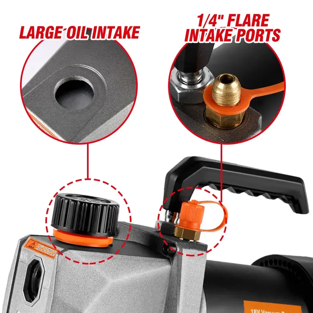 Noreter Cordless Refrigerant Vacuum Pump 7CFM 5PA 1/2HP 1/4 Air Inlet For Household Air Conditioning For Makita 18v Battery