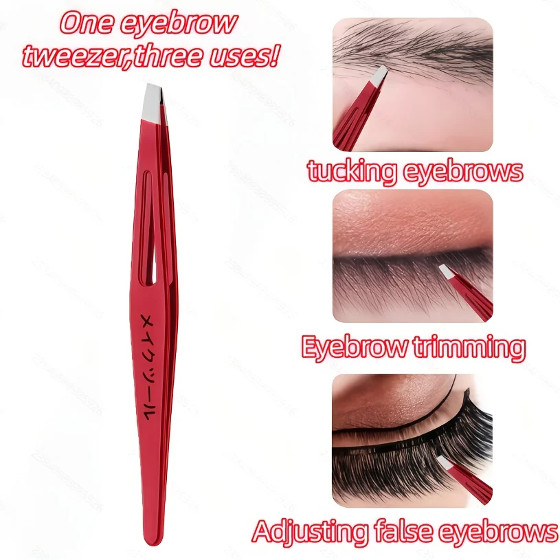 High-Quality Stainless Steel Red Hair Removal Tweezers Eyebrow Tweezers Slant Tip Facial Hair Removal Tweezers Tool view 6