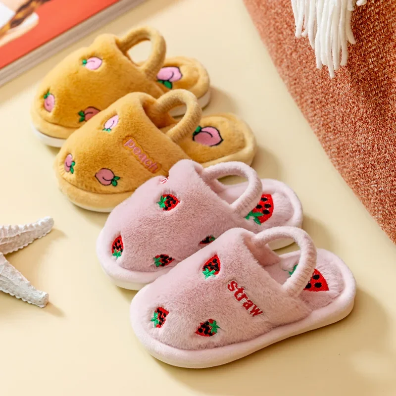 Children Cotton Slippers Solid Warm Kids Winter Home Shoes Boys Girls Plush Floor Shoes Indoor Soft Sole Anti-slip Cotton Shoes