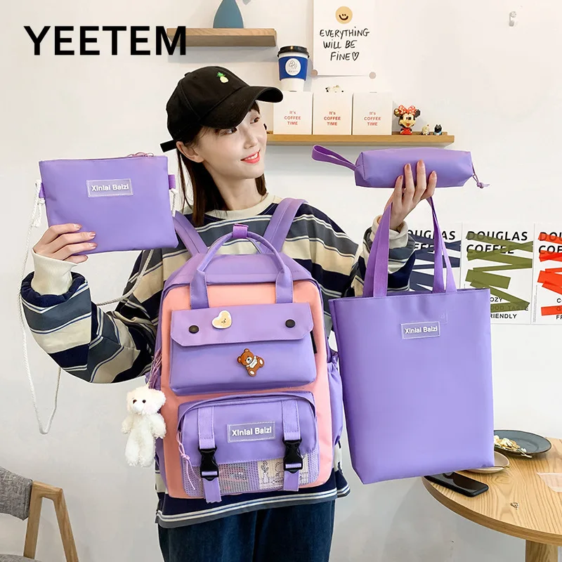 Schoolbag 4pcs/Lot Set Female Harajuku Large-capacity Fengshen Girls High School Students Junior Girls Boys Backpacks