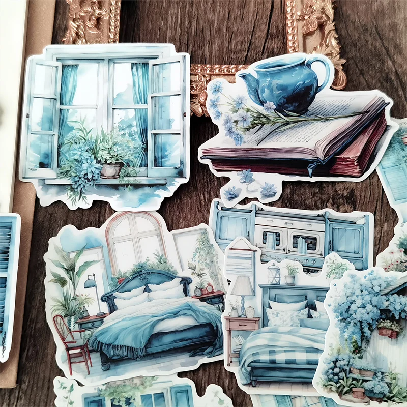 Cute Hand-painted Blue plant windows Colorful Decoration Sticker Scrapbooking Material Paper Pack Daily Dressing Decor