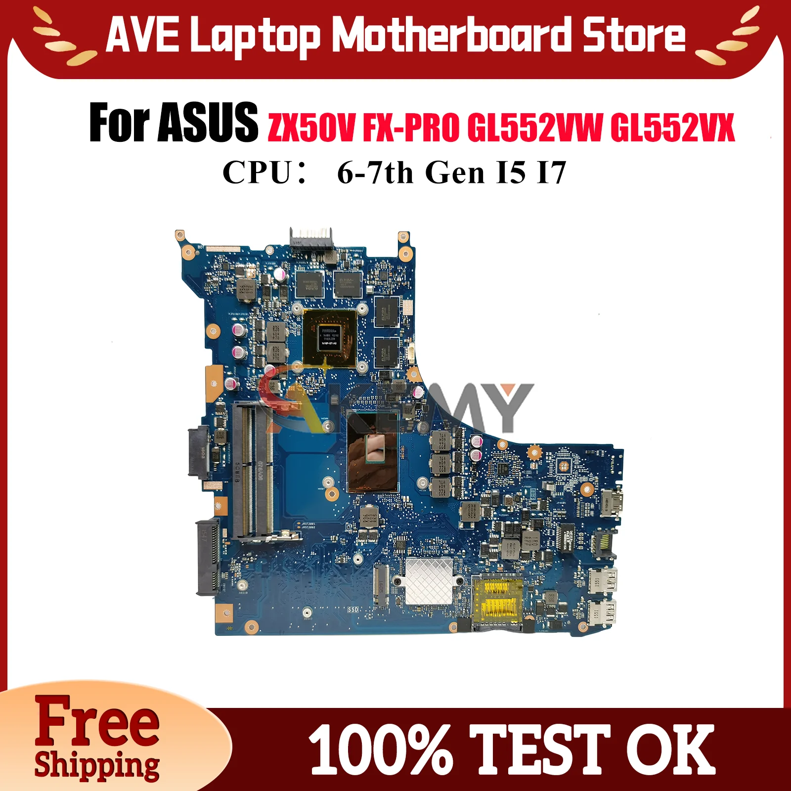 

GL552VX Материнская плата для ноутбука ASUS ROG GL552VXK ZX50V FX-PRO GL552V GL552VX Материнская плата для ноутбука с процессором I5 I7 100% тесты OK stk
