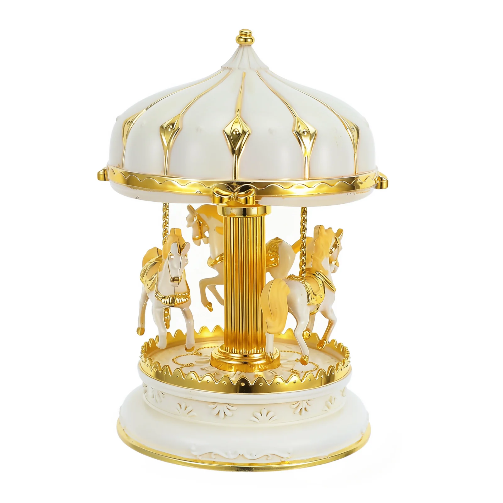 

Carousel Music Box Glittering Rotating Wooden Horse Music Box Flashing Carousel Music Box (Beige)