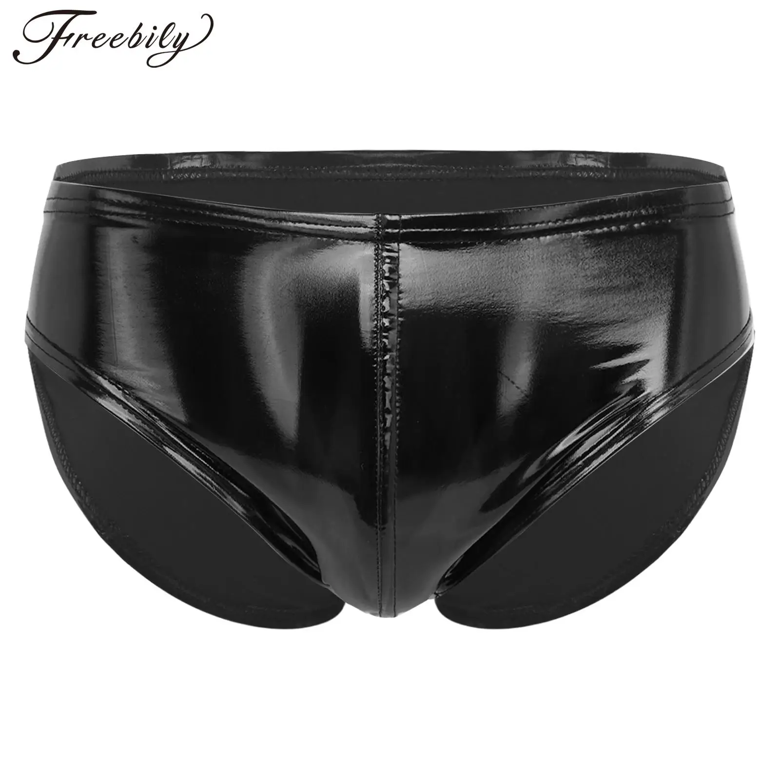 

Mens Wet Look Patent Leather Briefs Underwear Solid Color Elastic Waistband Underpants for Hommes Panties