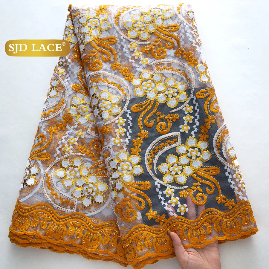 

SJD LACE Nigerian French Mesh Lace Fabrics 2025 Latest African Nigerian Sequins Net Lace for Bridal Wedding Dresses Sewing 4453