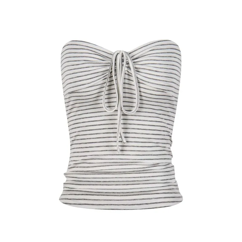Syepa color-blocked bow-tie strap striped tube top, American hot girl retro slim-fit design, sleeveless top