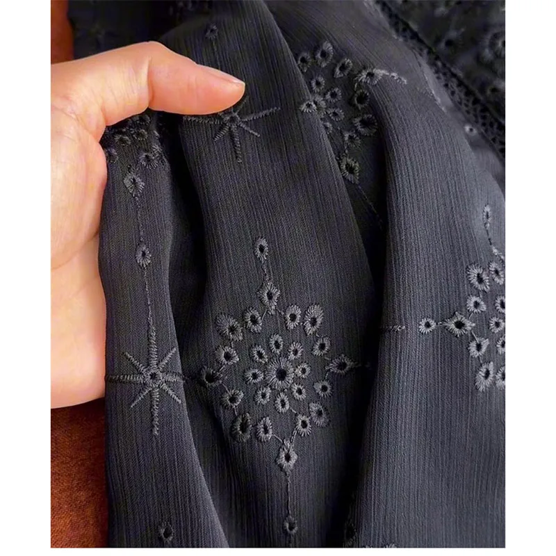 The Drape Is Slightly Sexy And The Black Hollow V-Neck Sweet With Long Sleeves Spring And Summer Shirts And Women's Dresses view 6