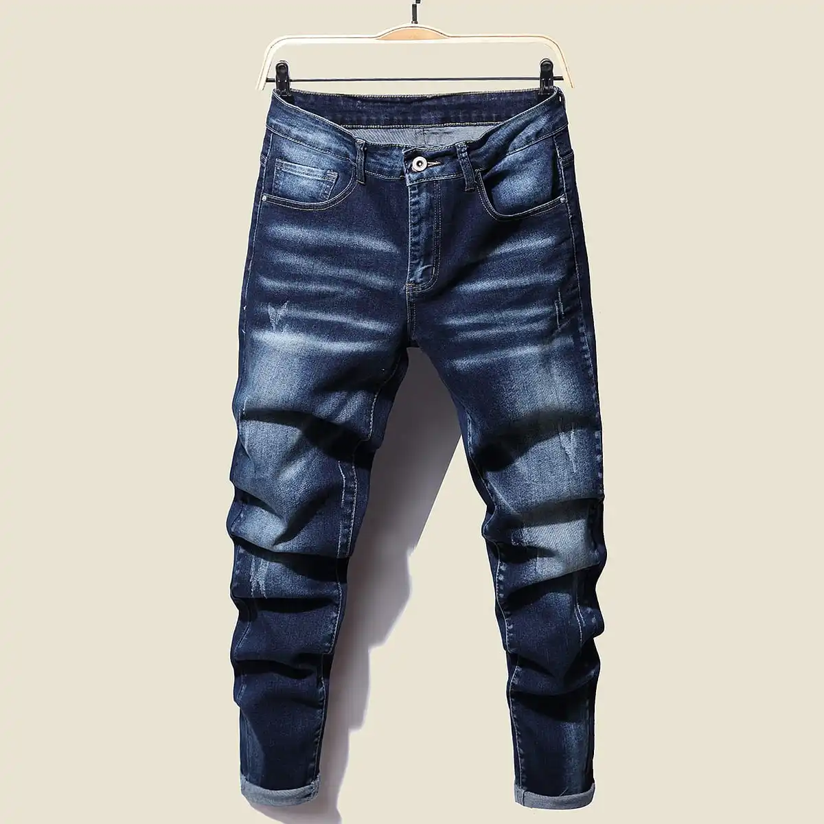 

2022 New Men's Stretch Regular Fit Jeans Business Casual Classic Fashion Denim Male Trousers Men's Dark Blue Grey Trousers