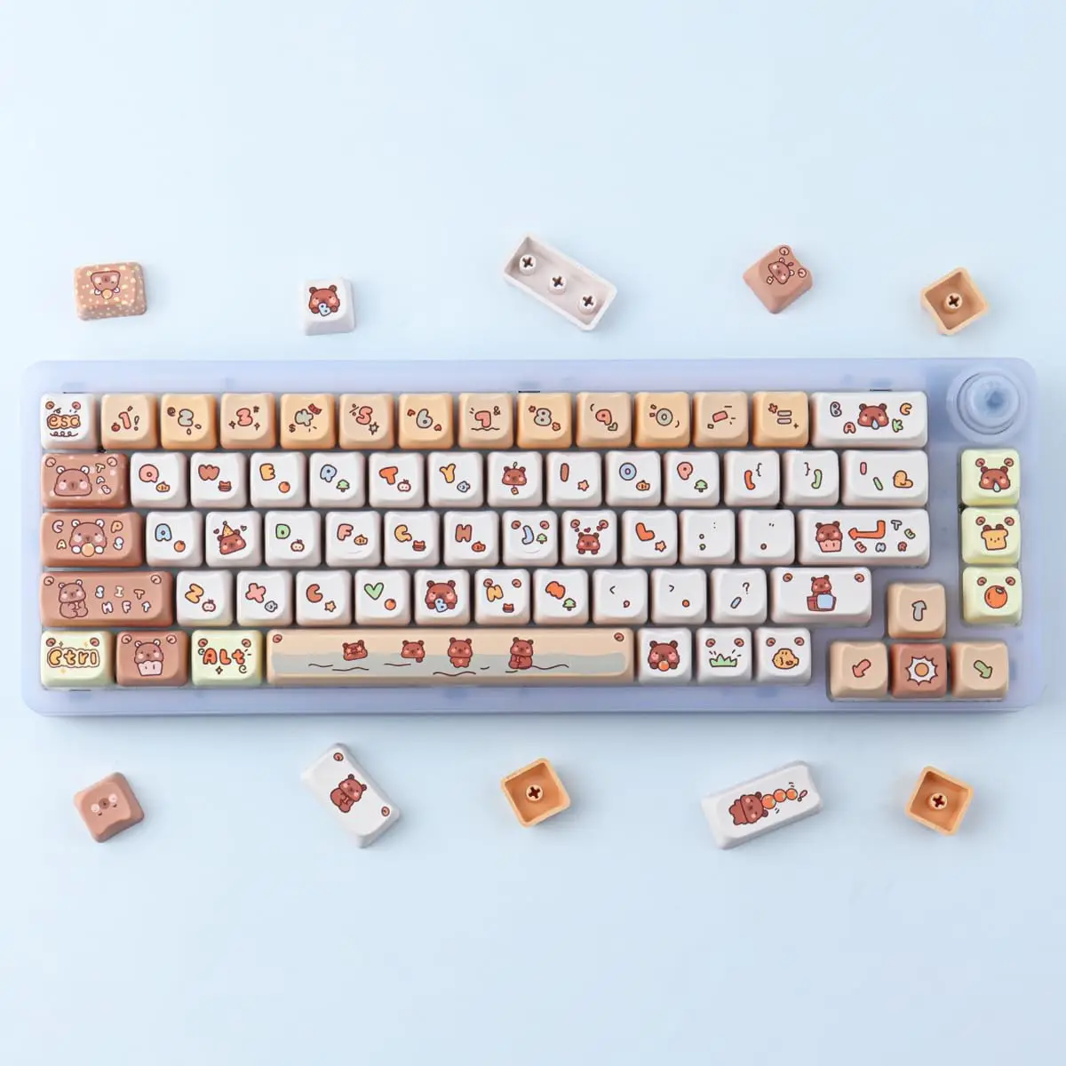 Capy-bara Keycaps PBT for Mechanical Keyboard 144 Keys Dye-Sublimation Cute Keycap Mao Profile Custom Keycaps for Cherry Gateron