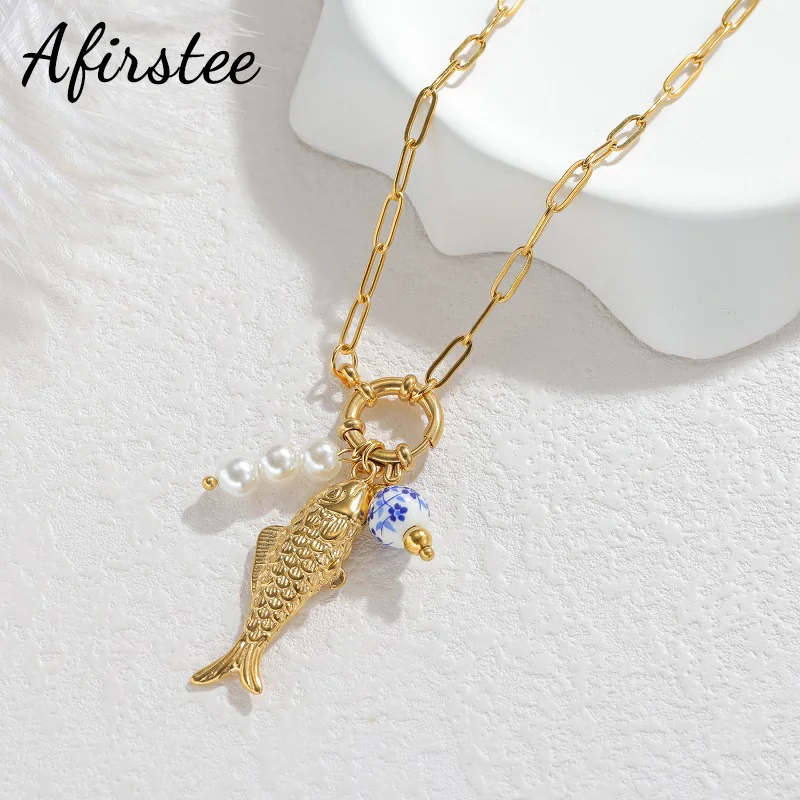 

Afirstee Ocean Series Necklace With Multiple Marine Life Pendants Stainless Steel Gold Color Chain Women Girls Christmas Gifts