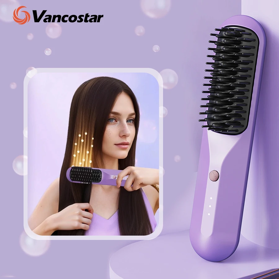 

Cordless Electric Hair Brushes Straightener Brush Heat Comb for Women Travel Portable Dryer and Straightening Brush Styler