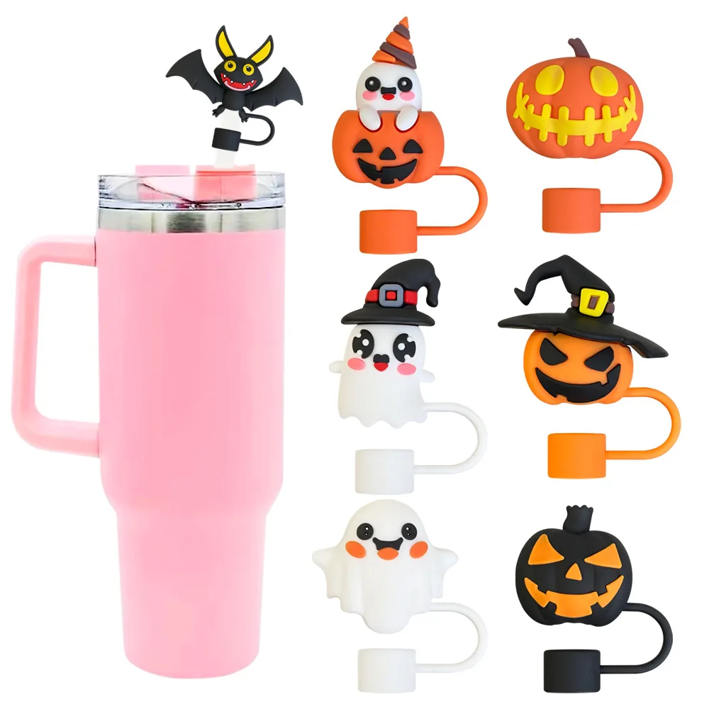 Halloween Straw Cover Cap for Stanley Cup 10mm Silicone Straw Tips Lids Reusable Dust-Proof Straw Topper for Party Decor