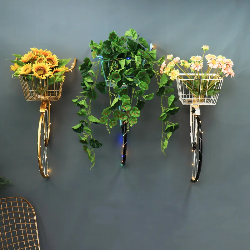 80x41x38cm Bicycle Flower Basket Wrought Iron Wall Hanging Nordic Style Retro Creative Metal Stand Store Bar Art Net Rack Decors