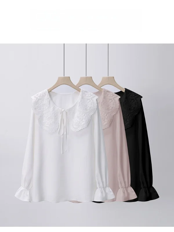 

plus Size Women's Shirt Embroidered Petal Collar Cloud Magnolia Summer Casual Loose Fit Long Sleeve Breathable Fashion