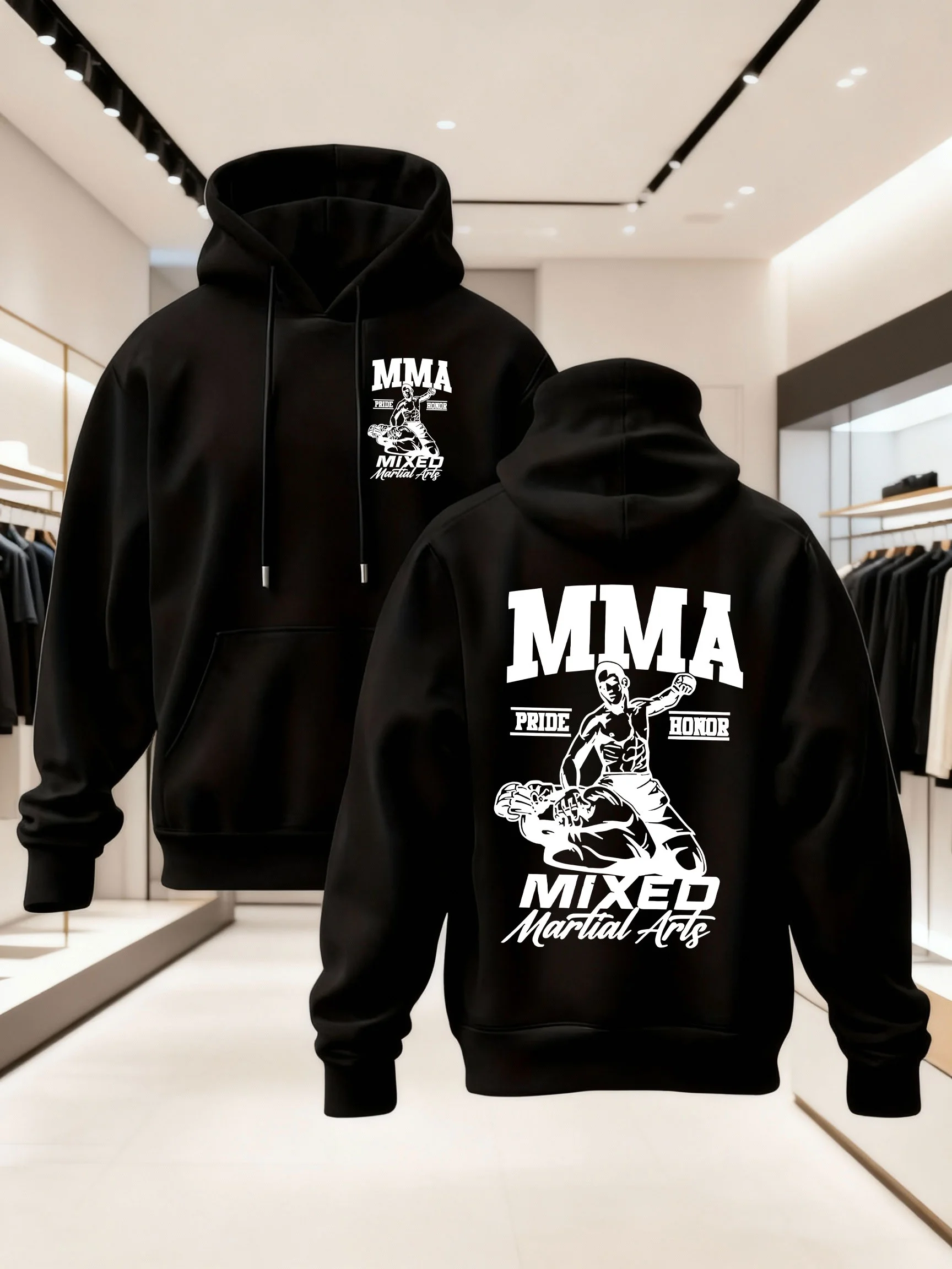 Herren MMA Hoodie Mixed Martial Arts Grafik Herbst Winter Fleece Sweatshirt Kampfsport Vintage Streetwear Pullover Locker Geschnitten – Detail 4