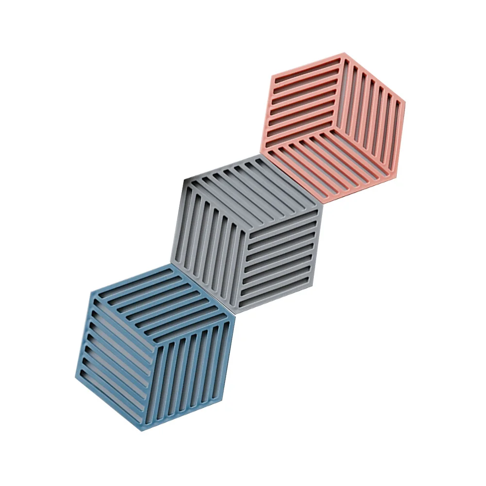

3 pcs Hexagon Placemats Heat Insulation Table Mat Anti-Slip Pvc Dish Mat For Bowl Plate Cup Lines Hollow Design Multifunctional