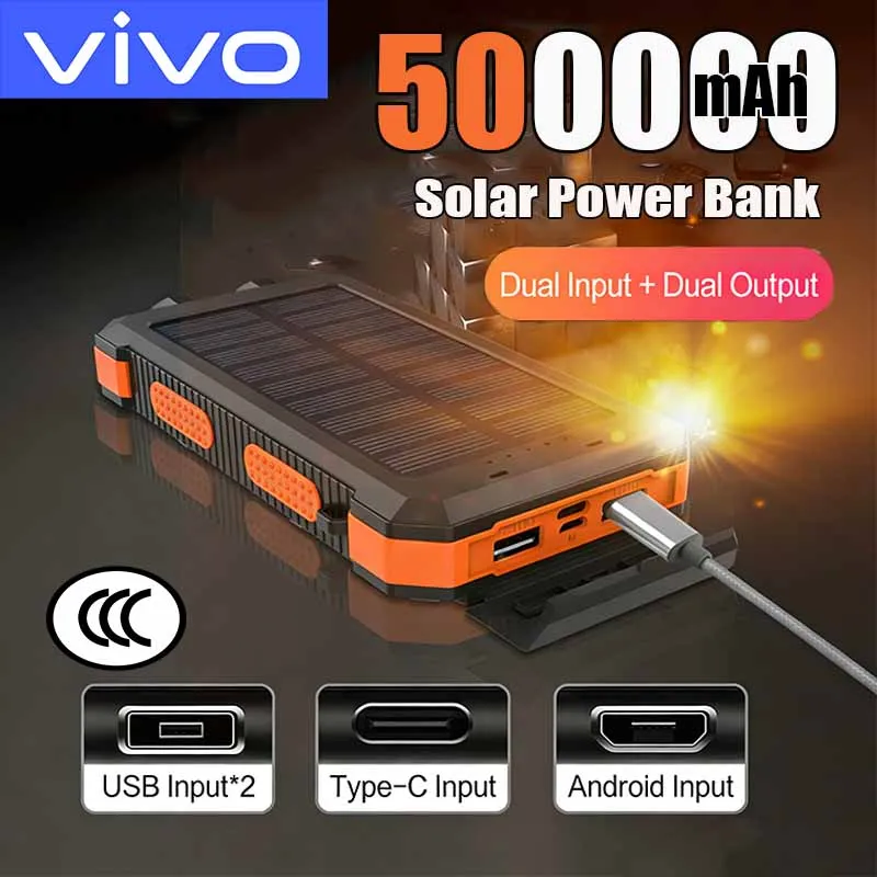 

VIVO 500000mAh Solar Power Bank 120W Fast Charging Large Capacity Outdoor Camping Portable External Battery For iPhone Android