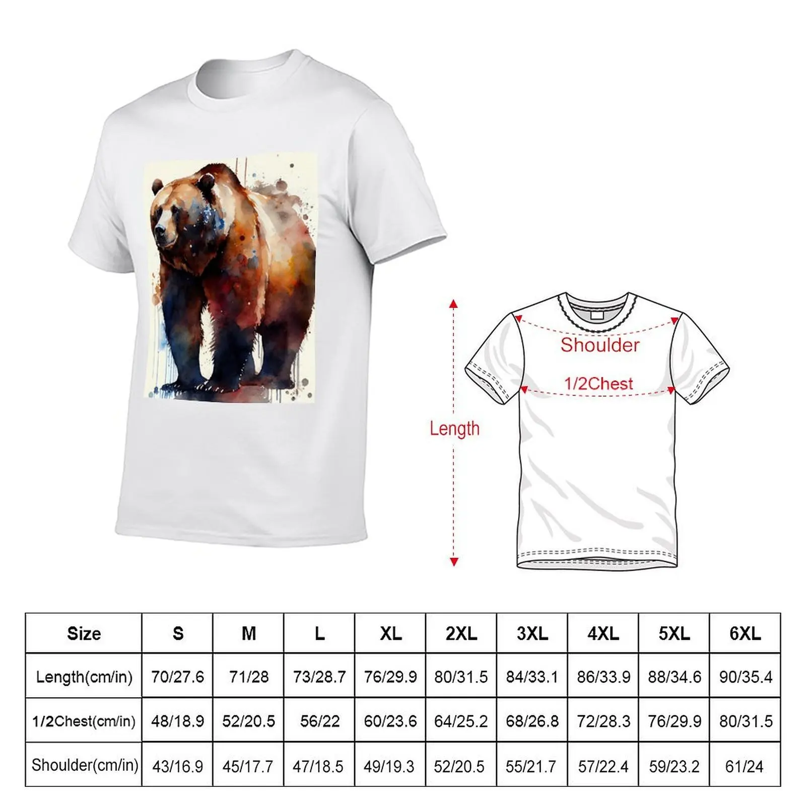 American Grizzly bear - Watercolor paint T-Shirt Work Wear Lightweight Tee