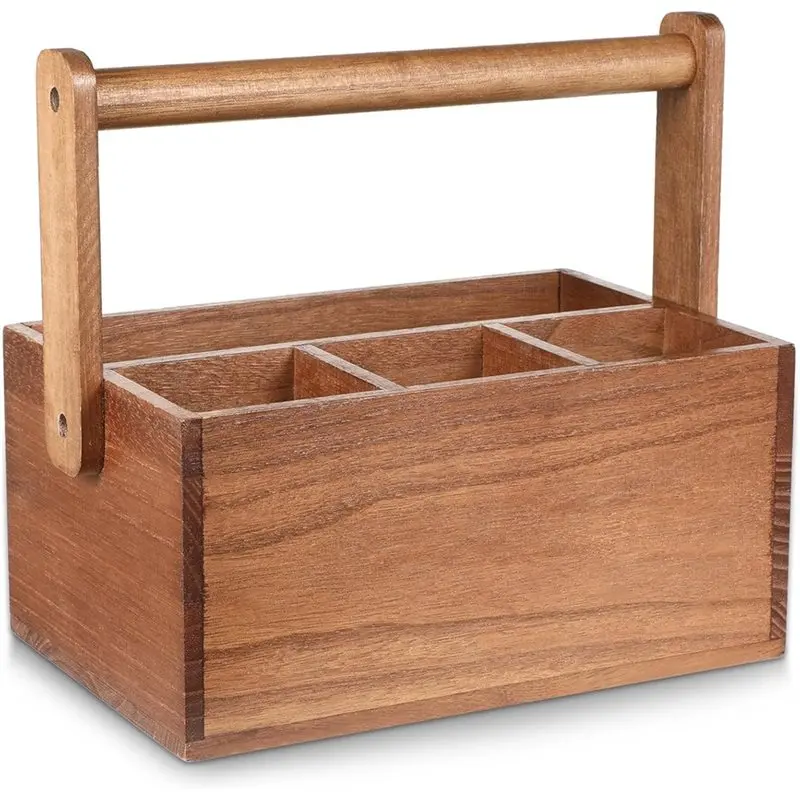 

BHTS-For Kitchen Counter Multi-Purpose Storage Container, Wooden Flatware Organizer In Natural Wood For Party, Table, Camping Pi