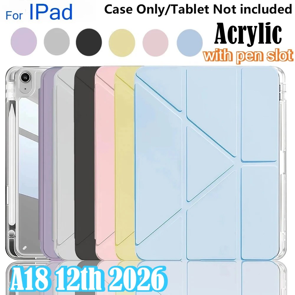 

Чехол-книжка из прозрачного акрила PU Y-Fold для iPad 12-го поколения A18 Pro M5, Air 11 13 M4 M3 M2 A16 11-го 10-го поколения, 12.9, Air 4 5 6 7 8, Mini 7/6 8.3