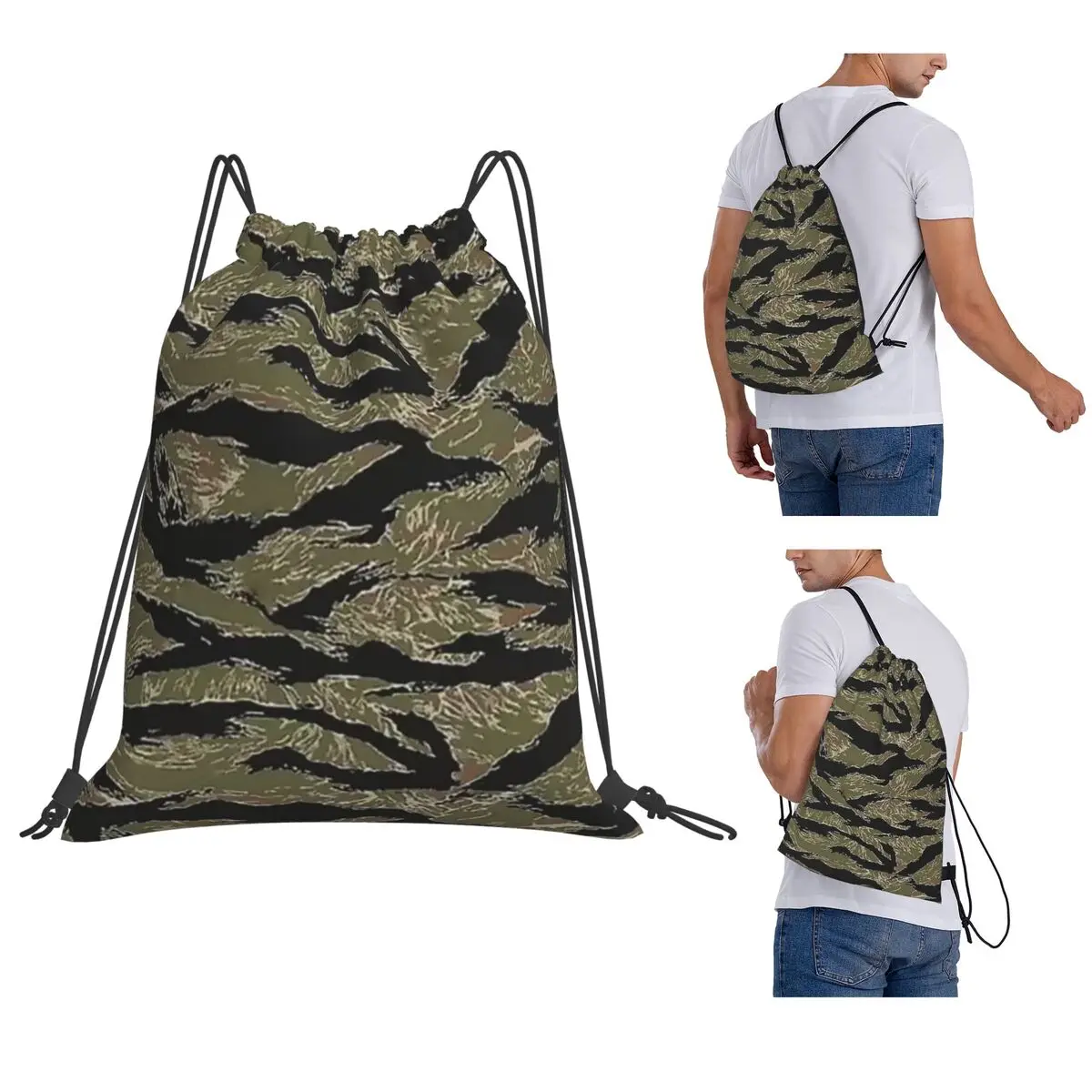 US Army Camouflage Tiger Stripe Backpacks Multi-function Drawstring Bags Sundries Bag Book Bags for Travel Students