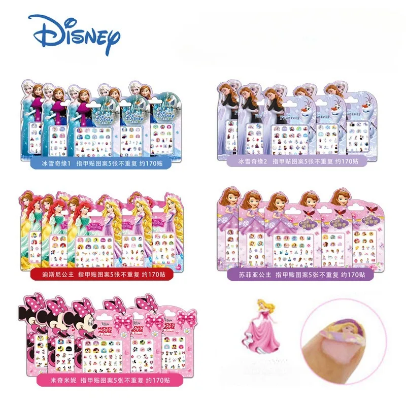 Disney Snow White Nail Stickers para crianças, princesa Sophia, Mickey, Minnie, meninas Frozen, Elsa, Anna, Mermaid Brinquedos, maquiagem, presentes de aniversário