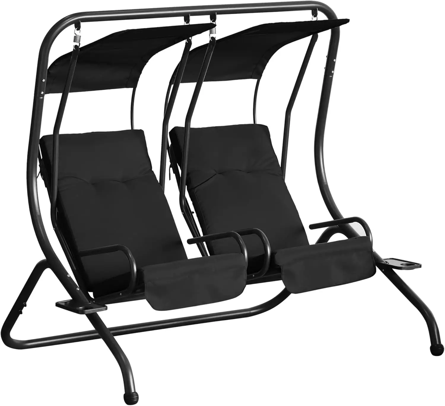 Patio Swing Chair with 2 Separate Seats Outdoor Swing Glider with Removable Canopy and Cup Holders for Porch Garden Poolside