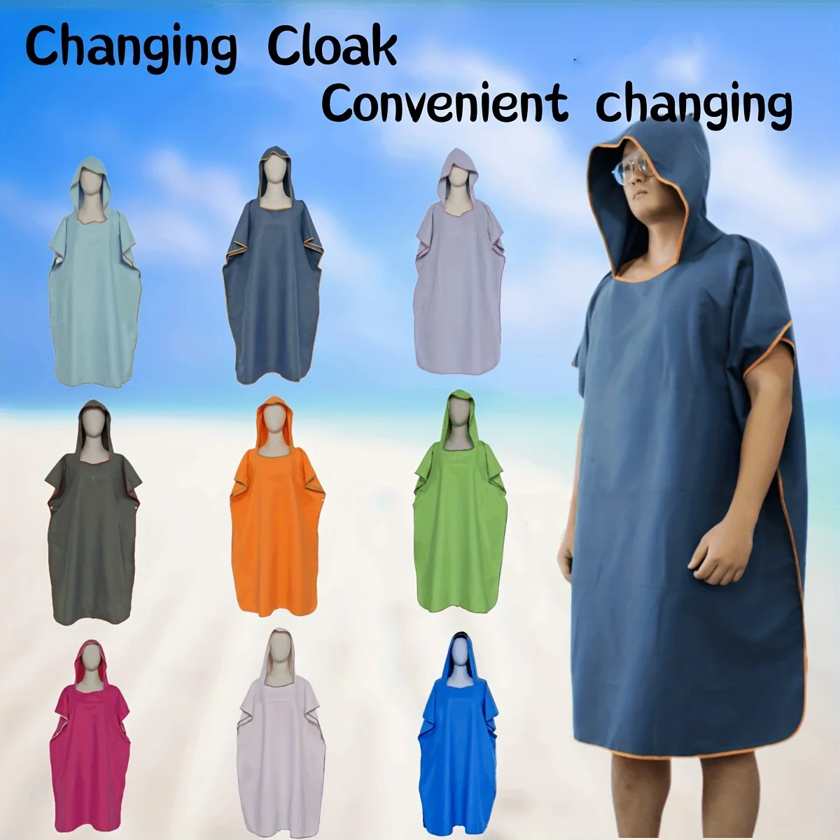 

Микрофибровый пляжный халат-пончо для взрослых: супервпитывающий, быстросохнущий, портативный, для плавания, фитнеса, активного отдыха и спа