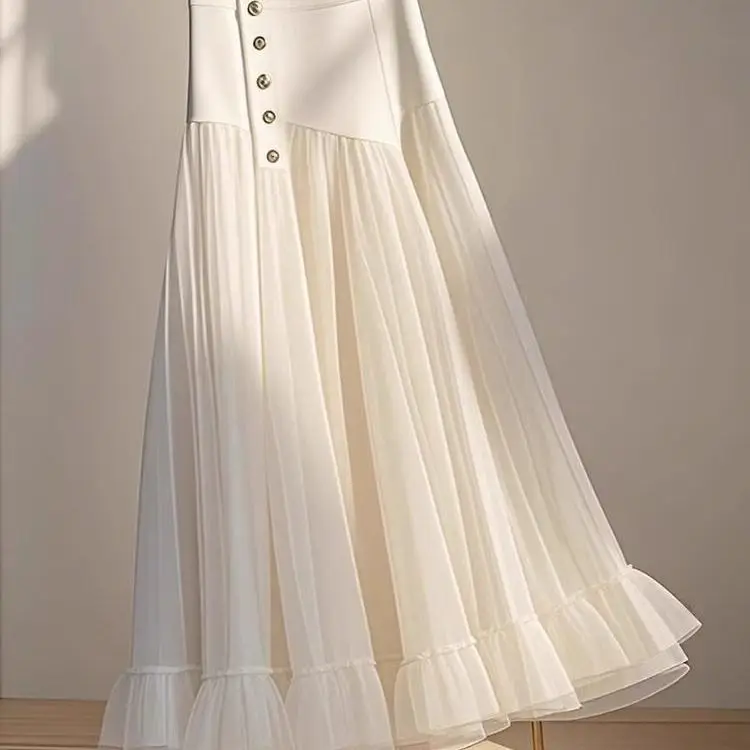 Grande taille Frence esthétique fleur imprimé maille fluide jupe femmes tempérament doux a-ligne taille haute mi-longue jupes complètes