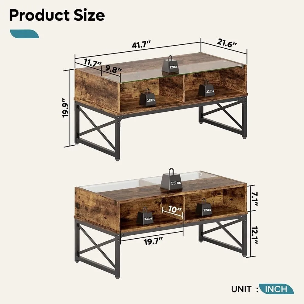 LED Coffee Table for Living Room, 42 Inch Wood Center Table, Smart Gaming Tea Tables for Home Office, Coffee Tables with 4 Stor