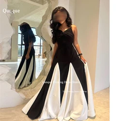 Qunque Simple Black White Evening Party Dresses Vestidos De Gala Lady Strapless Silk Satin Prom Gowns Customized Robe De Soiree