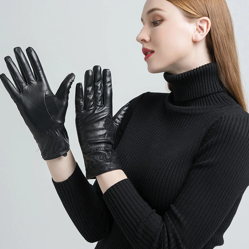 GOURS Winter Real Leather Gloves Women Black Genuine Goatskin Gloves Fashion Wool Lining Warm Soft Driving New Arrival GSL055