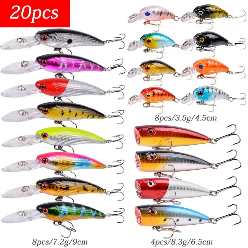 20Pcs Artificial Bait Fishing Lures Kit Set Topwater Japan Carp Fishing Bait Tackle Suit Pesca Hard Bait Minnow Fish Lure Set