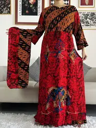 New Style African Dashiki Long Sleeve Casual Dresses Printed 100% Cotton Maxi Women Dress Fashion Vestidos with Scarf