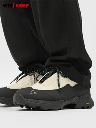 Mens Outdoor Hiking Shoes Lace Up Spliced Breathable Thick Bottom Height Increasing Canvas Cargo Walking Shoes Male Sport Shoes