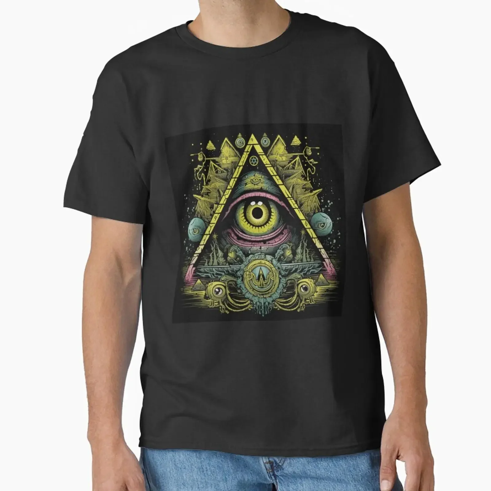 Illuminati style pyramid with all seeing eye sticker designed and sold by JustOkayDesigns vintage Washed Stylish
