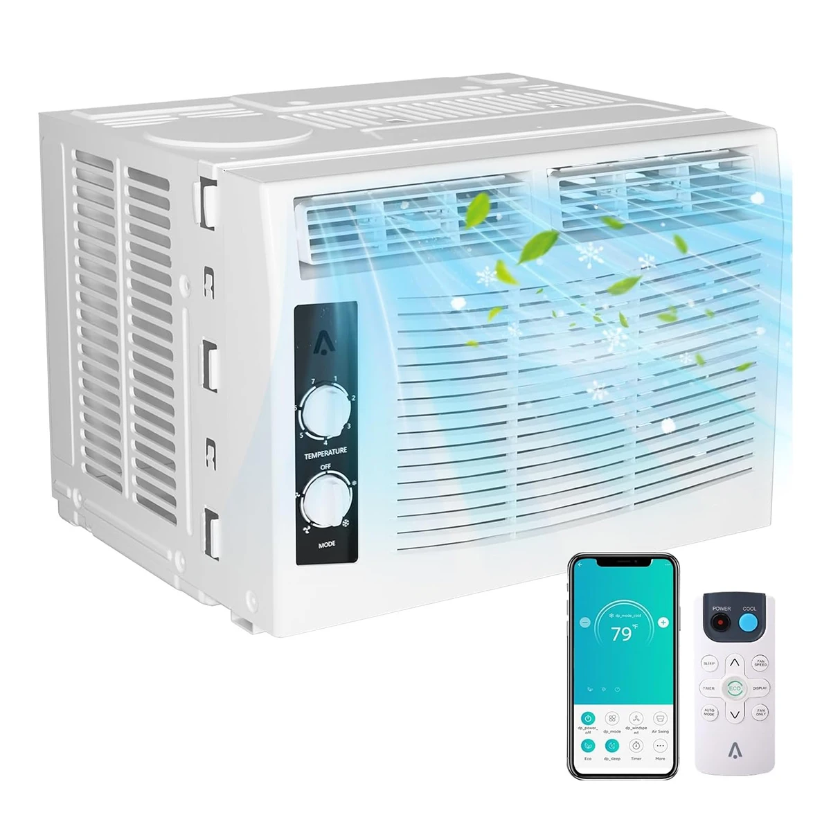 Unidad de CA de ventana de 5000 BTU con control remoto: enfría habitaciones, aire acondicionado de 150 pies cuadrados, bajo ruido y ahorro de energía para dormitorio, oficina, dormitorio