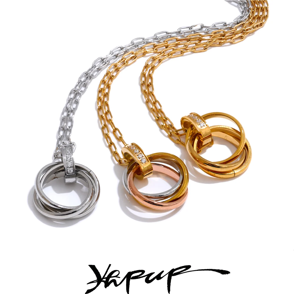 

Yhpup из нержавеющей стали с ЧПУ, цирконий, многослойный круглый полый кулон, модное ожерелье, модное классическое ожерелье на шею, ювелирное изделие, подарок