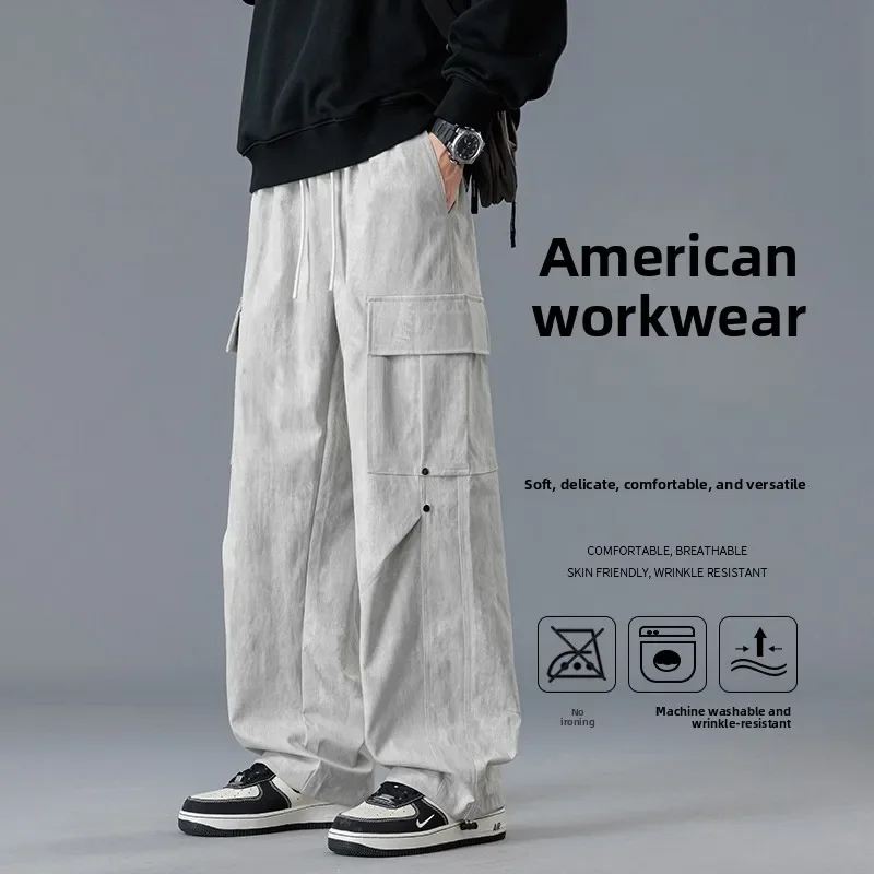 

Men's Elastic Waist Cargo Joggers for Teens, Tall Slim Fit Casual Pants with Multi-Pockets in Quick-Dry Polyester Fabric