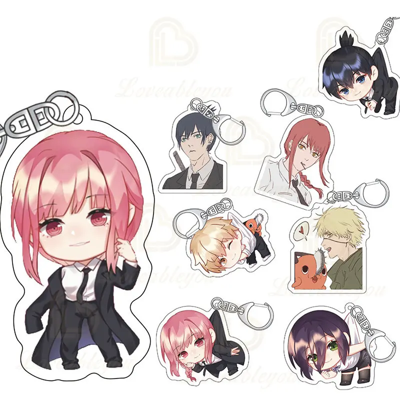 Anime Chainsaw Man Acrylic Keychain Cute Design for All Charactes Cosplay Double Sided Transparent Power Ma Qima Ye Lei Key Ring