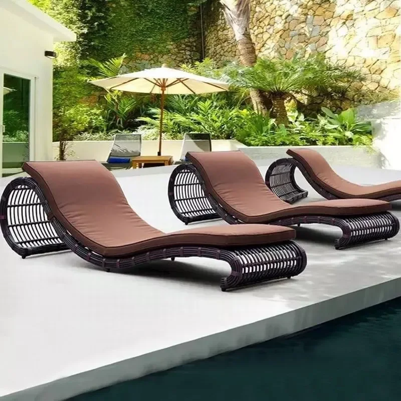

Outdoor rattan bed leisure outdoor waterproof sunscreen courtyard deck chair villa