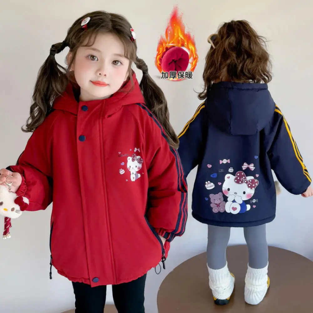 

Sanrio Hello Kitty Girls' Fleece Jacket Kawaii Winter Children's Winter Quilted Jacket Girls Casual Cotton Thickened Windbreaker