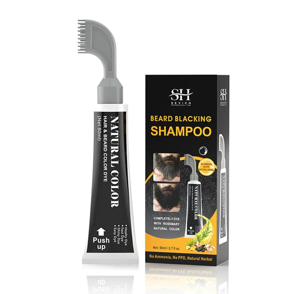 80ml Men's Mustache & Beard Dye For Gray Hair Coverage Natural Black Fruit And Vegetable Beard Stain With Brush For H3r5