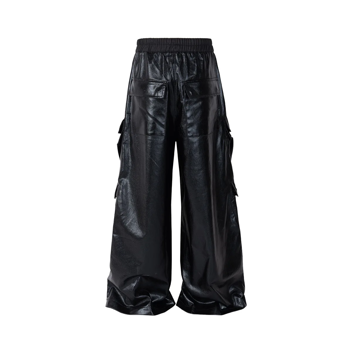 Men's Leather Oversized Hip Hop Pants Loose Fit PU Cargo Trousers With Pockets High Streetwear Baggy Y2K Joggers Elastic Waist